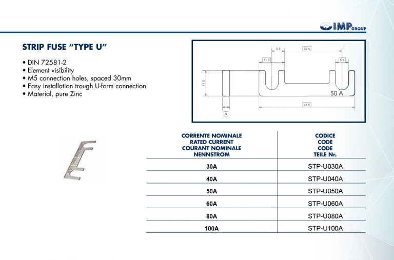 Strip fuse “Type U” - IMP GROUP - terminals, connectors, fuses, cosses ...